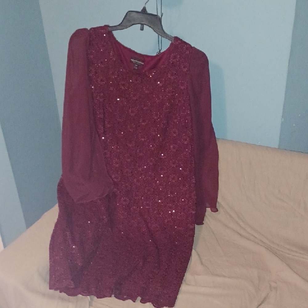 Connected Apparel Wine Sequin Midi Dress